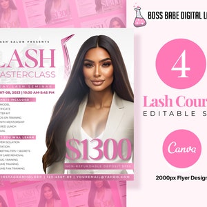 4 Lash Masterclass Canva Flyer Set | Lash Class Flyer | Canva Flyer | Edit In Canva | Lash Flyer Template | Lash Course | Social Media Flyer