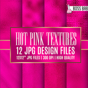 Hot Pink Metallic Foil Textures, Hot Pink foil digital paper, Pink foil, Pink foil digital backgrounds, Pink foil textures, instant download