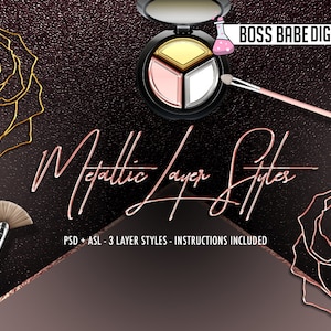 Metallic Layer Styles für Photoshop, Photoshop Styles, Chrome Photoshop Styles, Gold Photoshop Styles, Rose Gold Photoshop Styles, Silber