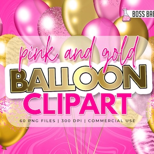 Pink and Gold Balloon Clipart Clipart: &quot;Balloon CLIPART&quot; Birthday clipart, Glitter Balloon Clipart, Event Clipart, Commercial Use Clipart
