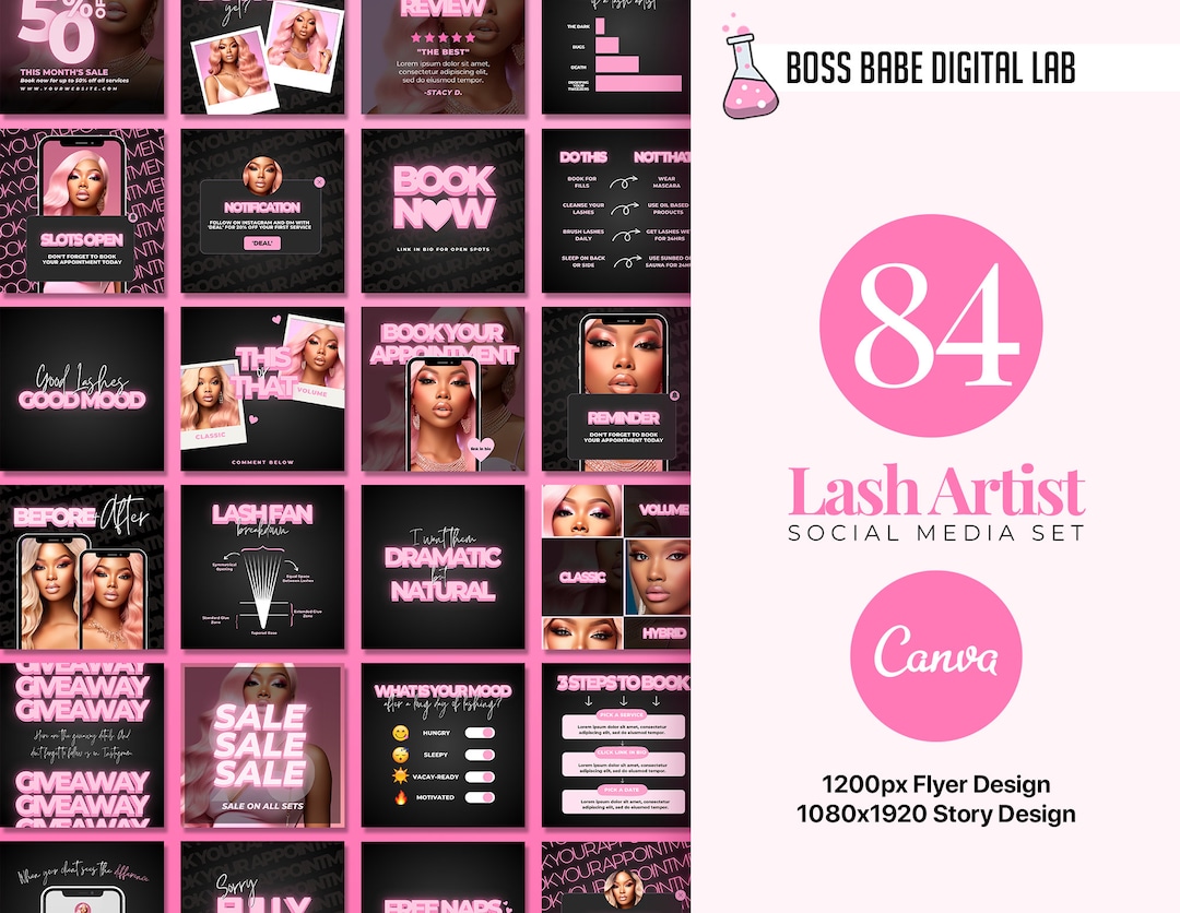 84 Lash Artist Instagram Templates – Social Media Pack for Lash ...