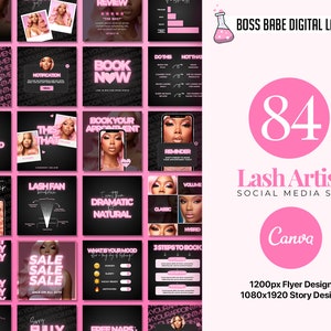 84 Lash Artist Instagram Templates – Social Media Pack for Lash Business, Beauty Branding, Lash Tech Canva Posts, Lash Artist Branding