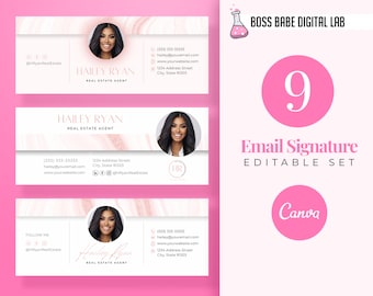 Email Signature Template Bundle, Gmail Signature, Real Estate Marketing, Editable Canva Email Marketing, Modern Real Estate Agent Template