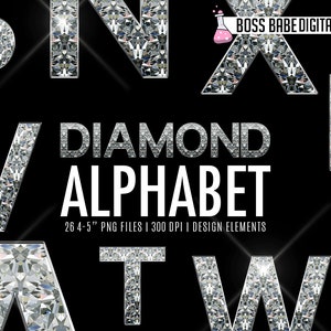 Diamond Alphabet Clipart, Diamond Alphabet design elements, Diamond Clipart, Diamond Alphabet Art