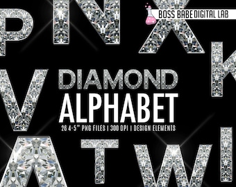 Clipart con alfabeto con diamanti, elementi di design con alfabeto con diamanti, clipart con diamanti, arte con alfabeto con diamanti