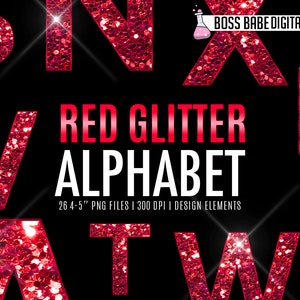 Red Glitter Alphabet Clipart, Red Glitter Alphabet design elements, Red Glitter Clipart, Red Glitter Alphabet Art