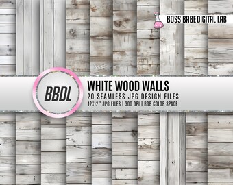 20 White Wood Grain Seamless Patterns for Commercial Use, High-Quality, Digital Paper for Craft and Design, Wood Digital Scrapbook Paper