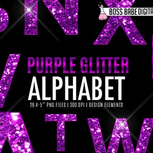 Purple Glitter Alphabet Clipart, Purple Glitter Alphabet design elements, Purple Glitter Clipart, Purple Glitter Alphabet Art
