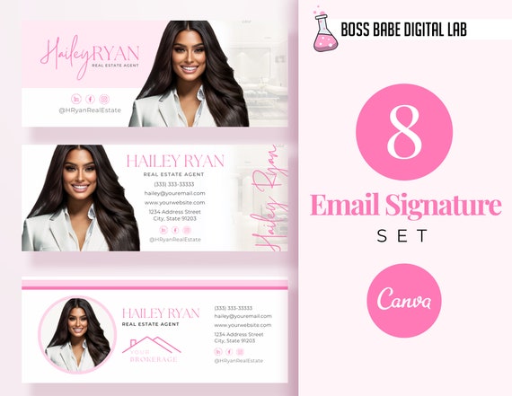Email Signature Template Bundle, Gmail Signature, Real Estate Marketing, Editable Canva Email Marketing, Modern Real Estate Agent Template