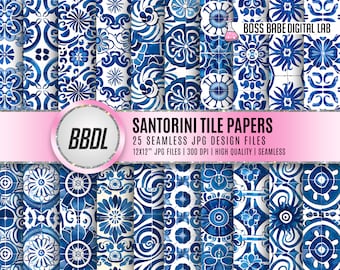 Carta senza giunture per piastrelle Santorini, carta digitale Santorini, download digitale, carta stampabile, motivo Santorini, sfondo di viaggio, superficie