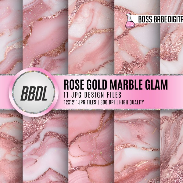 Rose Gold Glam marble digital paper, Rose Gold marble paper, Marble paper, marble backgrounds, Stone paper, Rose Gold marble commercial use