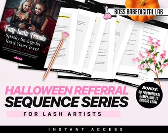 BFF Referral Email Series for Lash Artists, Halloween Referral Email Sequence Template, Email Swipe Files for Beauty Solo Professionals