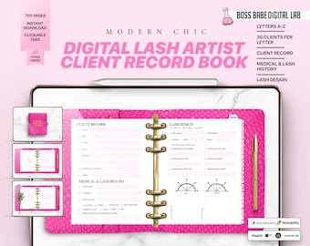 Libro de registro digital de clientes de Lash Tech, Libro de registro de clientes fácil de usar, Artista de pestañas, Planificador de Lash Tech, Libro de registro de clientes de belleza empresarial
