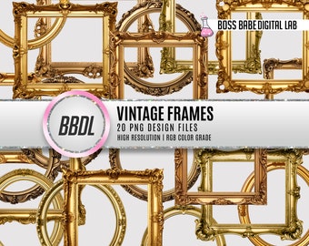 Baroque Frame Clipart | Antique Gold Frame Clipart | Transparent Background | Commercial Use | Png Bundle | Gold Frame PNG