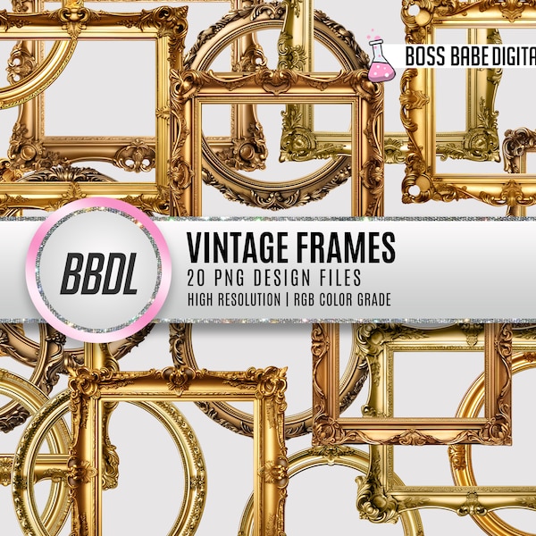 Baroque Frame Clipart | Antique Gold Frame Clipart | Transparent Background | Commercial Use | Png Bundle | Gold Frame PNG