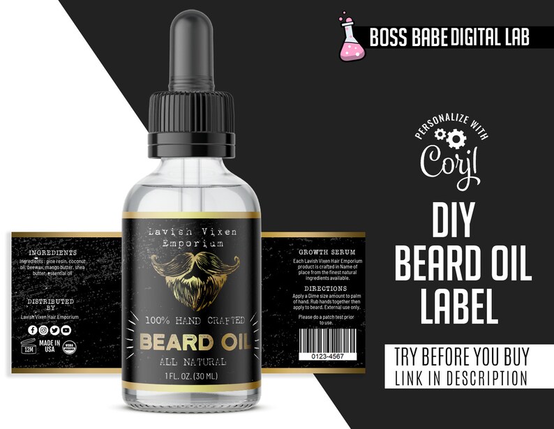 Beard Oil Label Design Do It Yourself Beard Oil Label Design Etsy