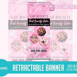 DIY Canva Retractable Banner, Pink Retractable Banner, Canva Nail Technician Retractable Banner, Canva Professional Retractable Banner