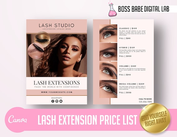 DIY Neutral Lash Price List Design Templates, Pre Made Lash Price List, Beauty Salon Price List, Lash Extension Menu Catalog, Lash Artist