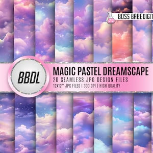 20 Pastel Dreamscape Digital Papers, Pastel Art, Rainbow Dreamy Clouds, Dream Digital Background, Dreamscape Digital Backdrop, Clouds Png