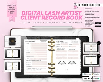 Más de 2000 libros de registro de clientes de Digital Lash Tech, libro de registros de clientes fáciles, artista de pestañas, planificador de tecnología de pestañas, libro de registro de clientes de belleza empresarial