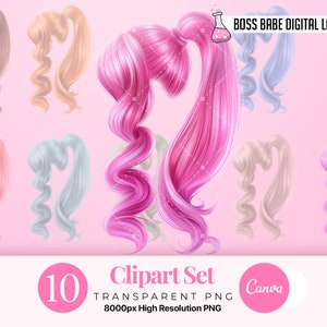 Ponytail Hair clipart, Bodywave hair Clipart, Pink Hair Clipart, Natural hair black woman clipart, natural hair,digital Instant Download PNG