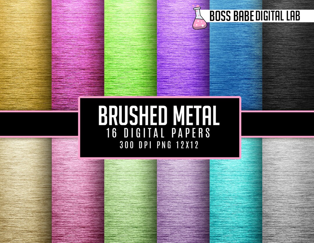 16 Brushed Metal Digital Papers, 12" X 12", 300 Dpi High Quality Jpegs ...