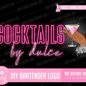 DIY Edit Yourself Barkeeper-Logo Getränke-Logo Event-Planer-Logo-Design Salon Business Branding Haarbündel Stylist Wasserzeichen Beauty-Logo
