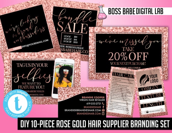 Diy 10 Piece Rose Gold Hair Bundle Branding Kit Rose Gold Etsy