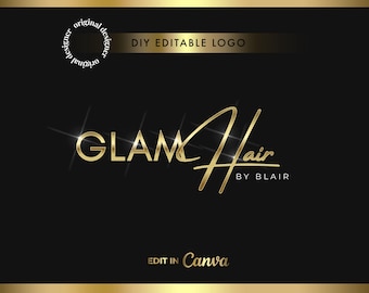Luxury Gold Beauty Logo, Elegant Salon Logo, Premade Business Logo, Editable Canva Logo, Modern Glam Logo, DIY Logo Template