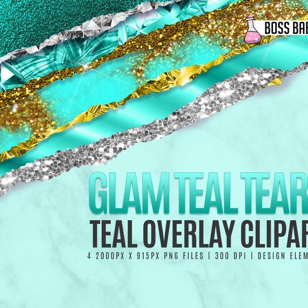 Glam Teal Tears Clipart, Glitter Teal Tear Borders Clipart, Glitter Clipart, Canva Clipart, Photoshop Teal Clipart