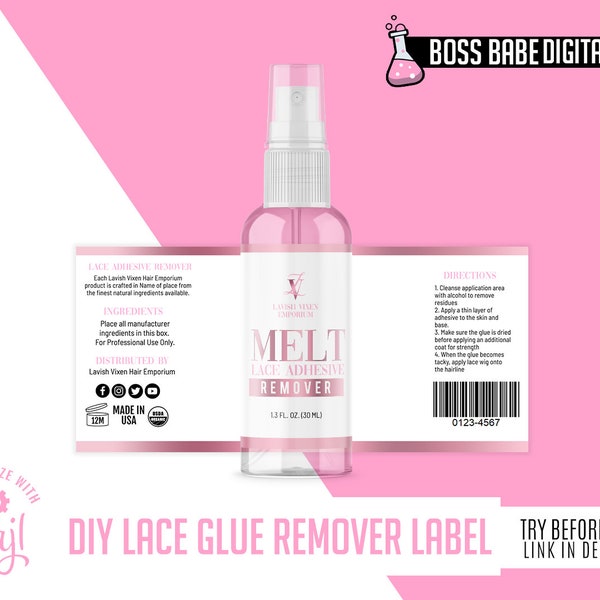 DIY Lace Glue Remover Labels, Do it Yourself Lace Glue Remover Bottle, DIY Label Design, Lace Glue Remover Design, Do It Yourself Lace Glue