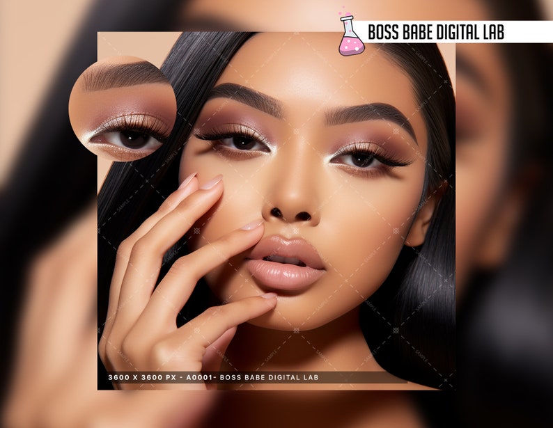 Op de afbeelding: Een close-up van iemands gezicht met dramatische oogmake-up. De persoon heeft donker haar en draagt een witte eyeliner met een gevleugelde vorm. De tekst "BOSS BABE DIGITAL LAB" is zichtbaar in de rechterbovenhoek van de afbeelding.