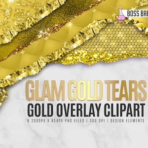 Glam Gold Tears Clipart, Glitter Gold Tear Borders Clipart, Glitter Clipart, Canva Gold Clipart, Photoshop Gold Clipart