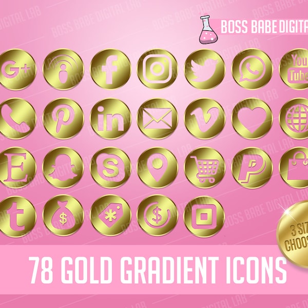 Gold Gradient Icon Kit, Gold Social Media Icons, Gold Social Media Icons for Entrepreneurs, Luxury Gold Social Media Icons, Beauty Icons