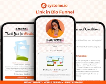 Systeme.io Retro Link in Bio Funnel Template, Orange Stan Store Style Website, Freebie Form, Instagram Landing Page, Digital Marketing