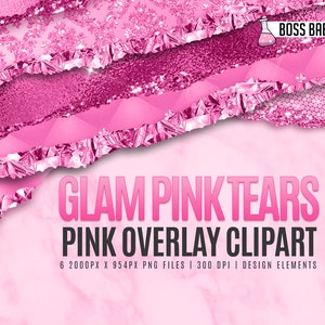 Glam Pink Tears Clipart, Glitter Pink Tear Borders Clipart, Glitter Clipart, Canva Clipart, Photoshop Clipart