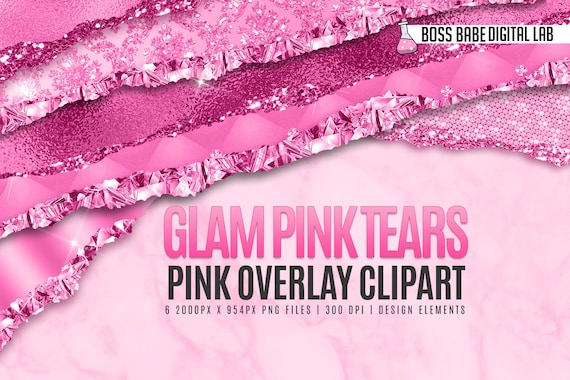 Glam Pink Tears Clipart, Glitter Pink Tear Borders Clipart, Glitter Clipart, Canva Clipart, Photoshop Clipart
