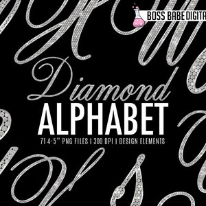 Silver Diamond Alphabet Clipart, Silver Diamond Alphabet design elements, Silver Diamond Clipart, Silver Diamond Alphabet Art, Diamonds