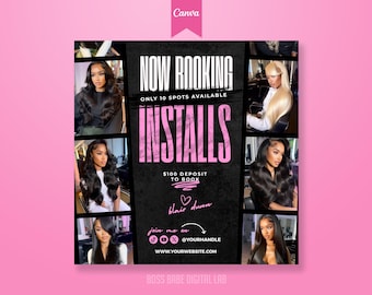 Wig Install Flyer, Wig Bundle Flyer, Wig Special Flyer, Wig Deals, Hair Stylist Flyer, Wig Sale Flyer, Hair on Hand, Wig Booking, DIY Canva