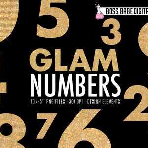 Glam Gold Numbers Clipart, Number design elements, Diamond Gold Clipart, Diamond Gold Number Art