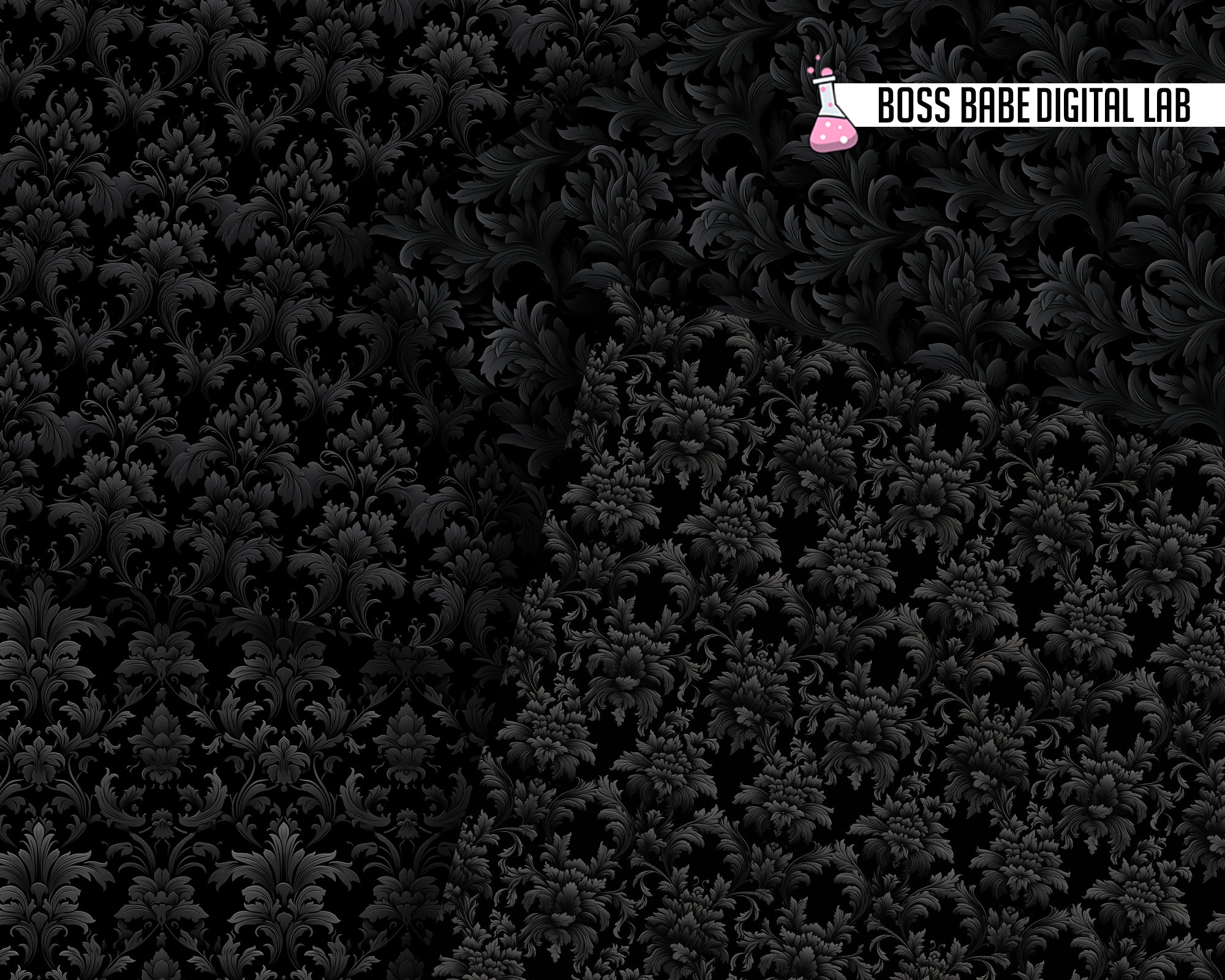Black Seamless Damask Digital Papers, Scrapbook Paper, Black Damask ...