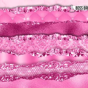 Pu&ograve; includere: Un pacchetto di carta digitale con motivi rosa e bianchi. I motivi includono un design trapuntato, un motivo damascato, glitter e un effetto di lamina metallica. Il testo "BOSS BABE DIGITAL LAB" &egrave; in alto nell'immagine.