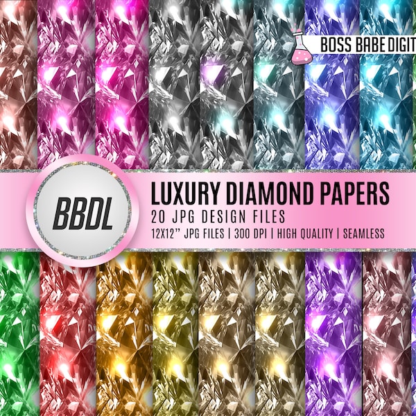 Iridescent Gemstone Digital Papers, Seamless Diamond Digital Papers, Jewel Textures, Backgrounds, Multi Color Diamond Textures, Diamond