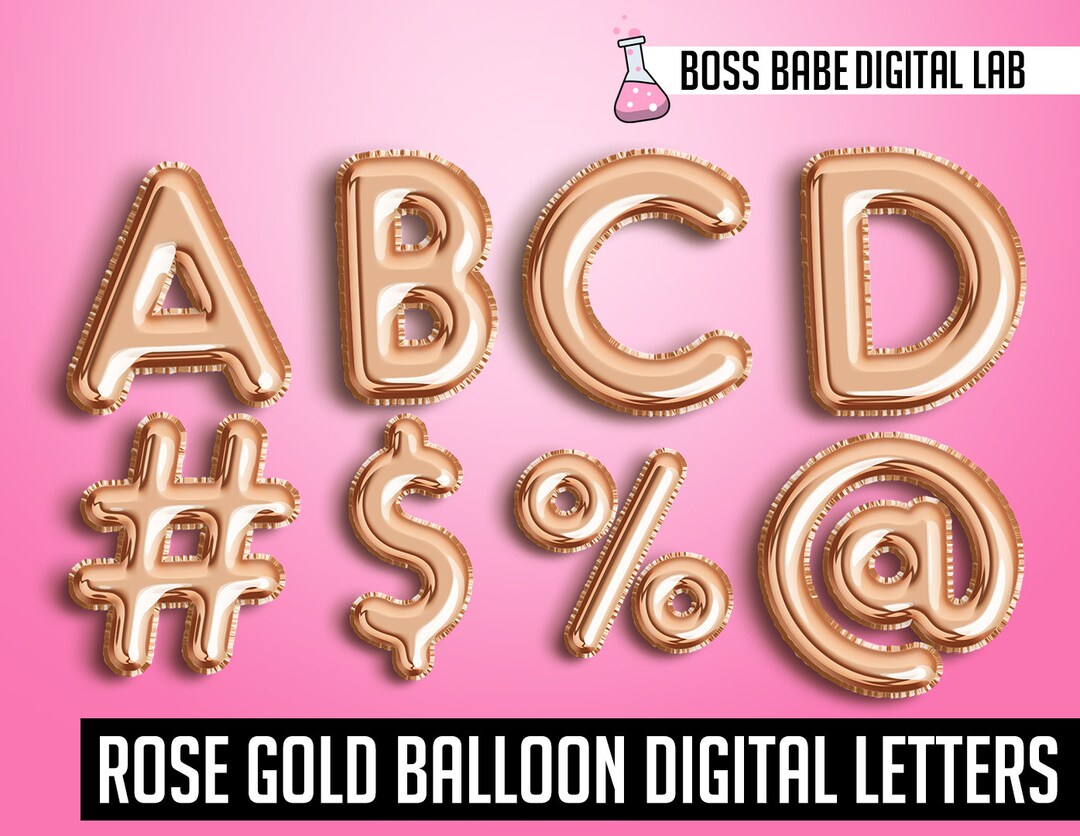 Rose Gold Foil Balloon Alphabet Clipart, Commercial Use, Rose Gold