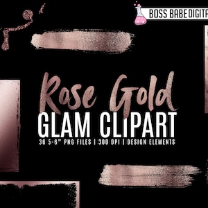 Glam Rose Gold Clipart, Rose Gold design elements, Rose Gold Brush Strokes, Rose Gold Circles, Rose Gold Clipart, Rose Gold Foil Art