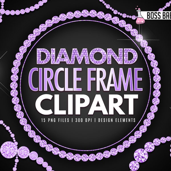 Glam Diamond Circle Frame Clipart, Diamond design elements, Diamond Clip Art, Diamond Circle Clipart, Diamond Clipart Overlays