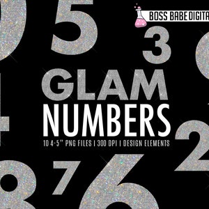 Glam Numbers Clipart, Number design elements, Diamond Clipart, Diamond Number Art
