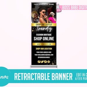 DIY Canva Fashion Boutique Retractable Banner, Black and Gold Canva Boutique Retractable Banner, Canva Professional Retractable Banner