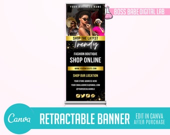 DIY Canva Fashion Boutique Retractable Banner, Black and Gold Canva Boutique Retractable Banner, Canva Professional Retractable Banner
