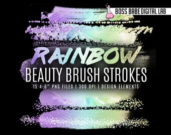 Rainbow Beauty Brush Strokes, Rainbow Glam Clipart, Rainbow Glam Brush Strokes, Rainbow Glitter Brush Strokes, Rainbow Glam Brush Strokes